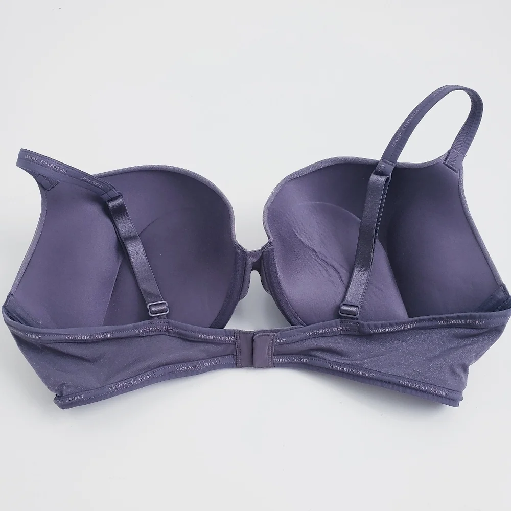 Victorias Secret T-Shirt Pushup Plunge Purple Heathered Silver Bra